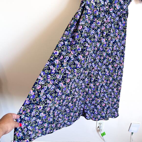 Vintage Prairie Midi Shirt Dress Size 12 Purple Floral Hippie Modest Cottagecore - Picture 6 of 12